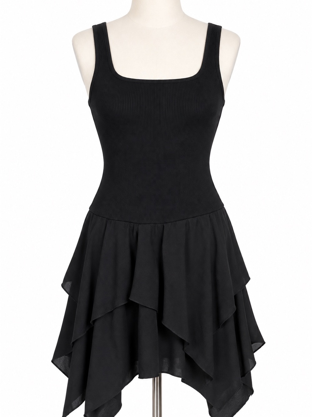 Zara Black Asymmetrical Ruffle Mini Dress Women’s Size S NWT